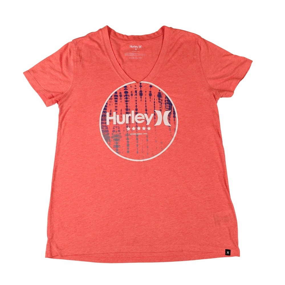 Hurley Womens V-Neck Graphic T-Shirt‎ Coral Orange Heathered GTS0007460 Size M